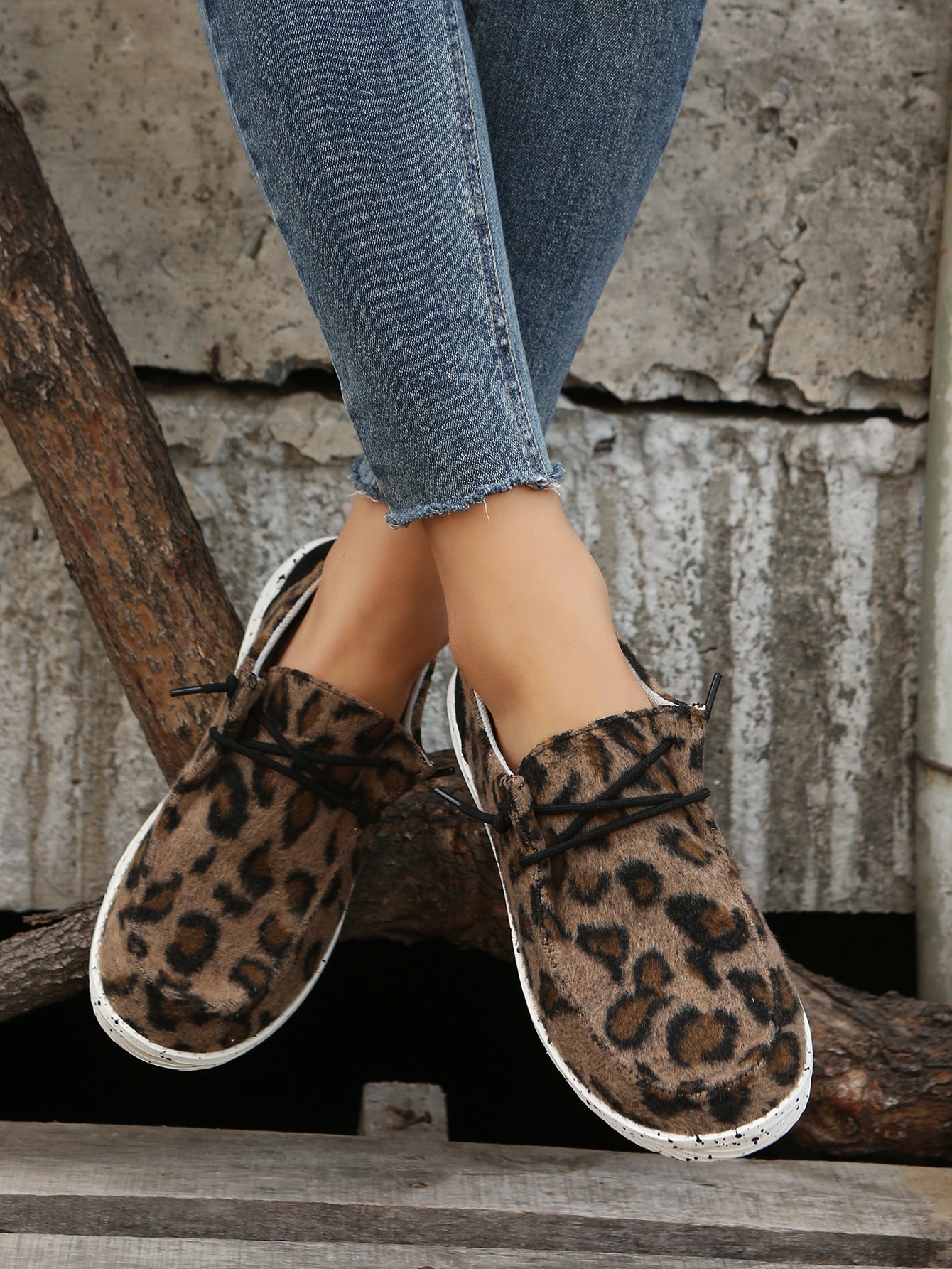 Damen Leopard Schnürung Halbschuhe Bequem & Leicht Damen Schuhe