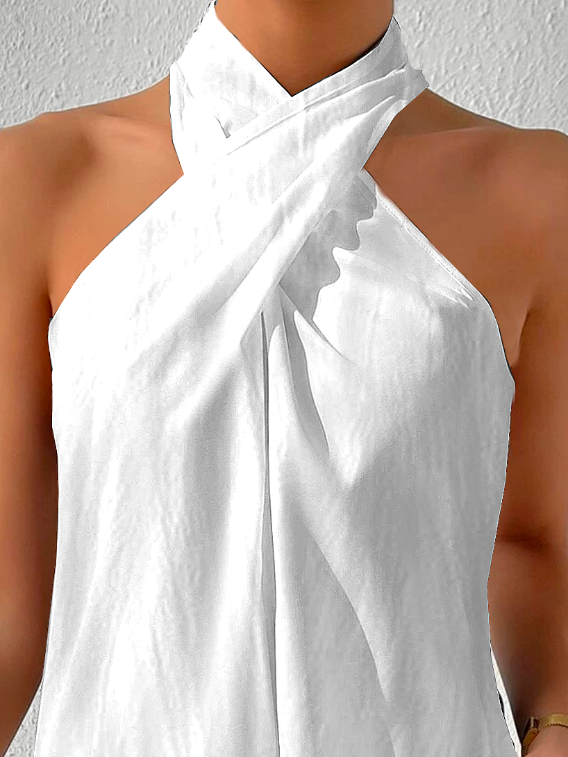 Damen Ärmellos Tanktop Oberteile Leibchen Sommer Unifarben Kreuz Neckholder Täglich Lässig Oberteile