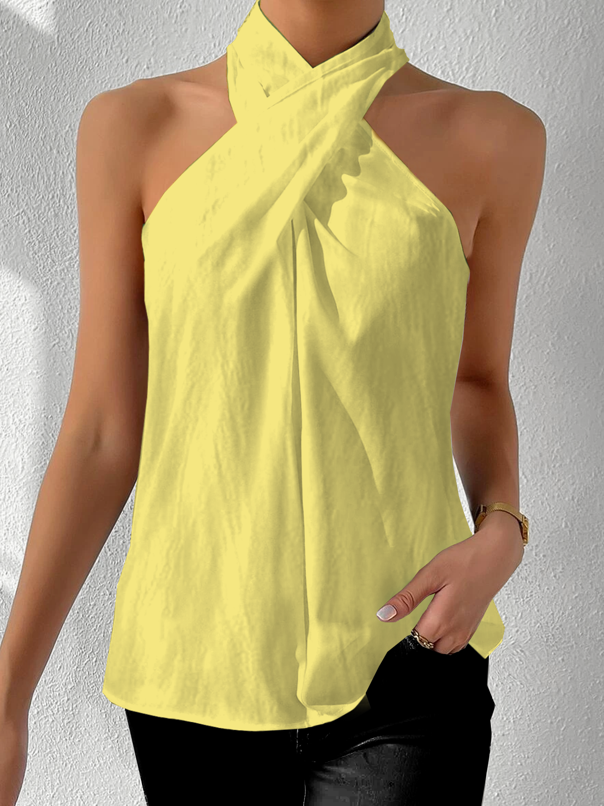Damen Ärmellos Tanktop Oberteile Leibchen Sommer Unifarben Kreuz Neckholder Täglich Lässig Oberteile