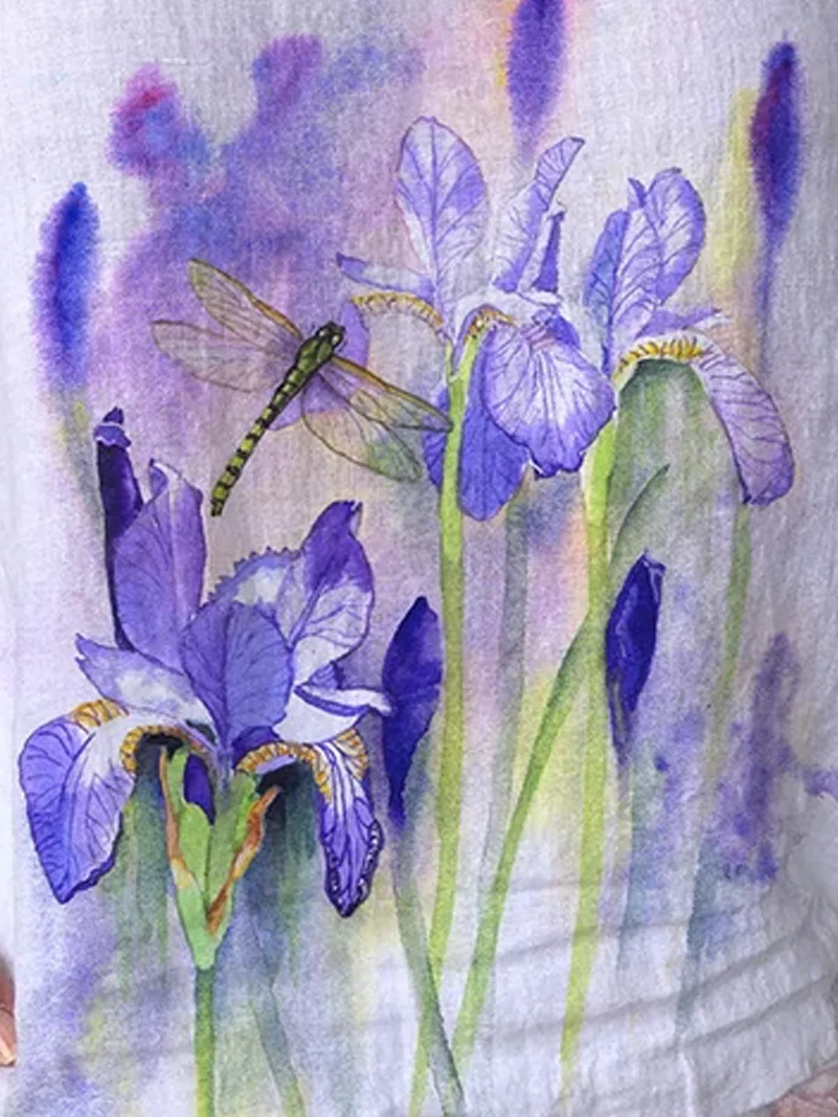 Damen Aquarell Iris und Libelle Print Bluse