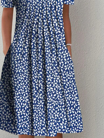 Lässig Rundhals Geblümt Weit Kleid