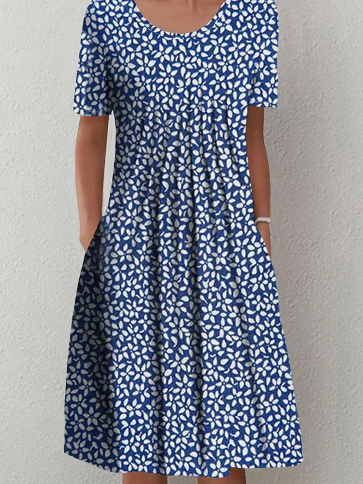 Lässig Rundhals Geblümt Weit Kleid