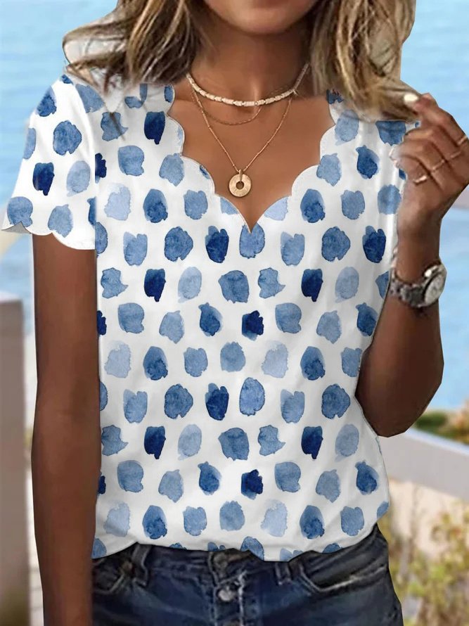 Damen Aquarell Polka Dots Lässig V-Ausschnitt Weit T-Shirt