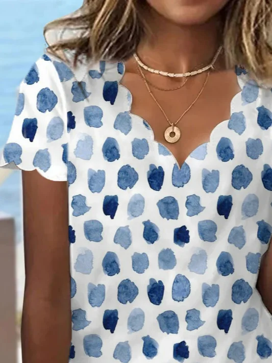 Damen Aquarell Polka Dots Lässig V-Ausschnitt Weit T-Shirt