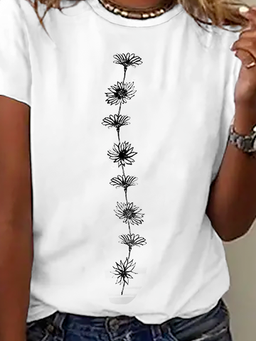 Damen Geblümt Kurzarm T-Shirts T-Shirt Rundhals Lässig Sommer Oberteile