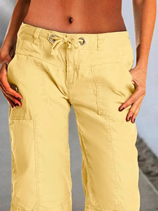 Unifarben Lässig Perforiert Kordelzug in der Taille Bermudas Shorts