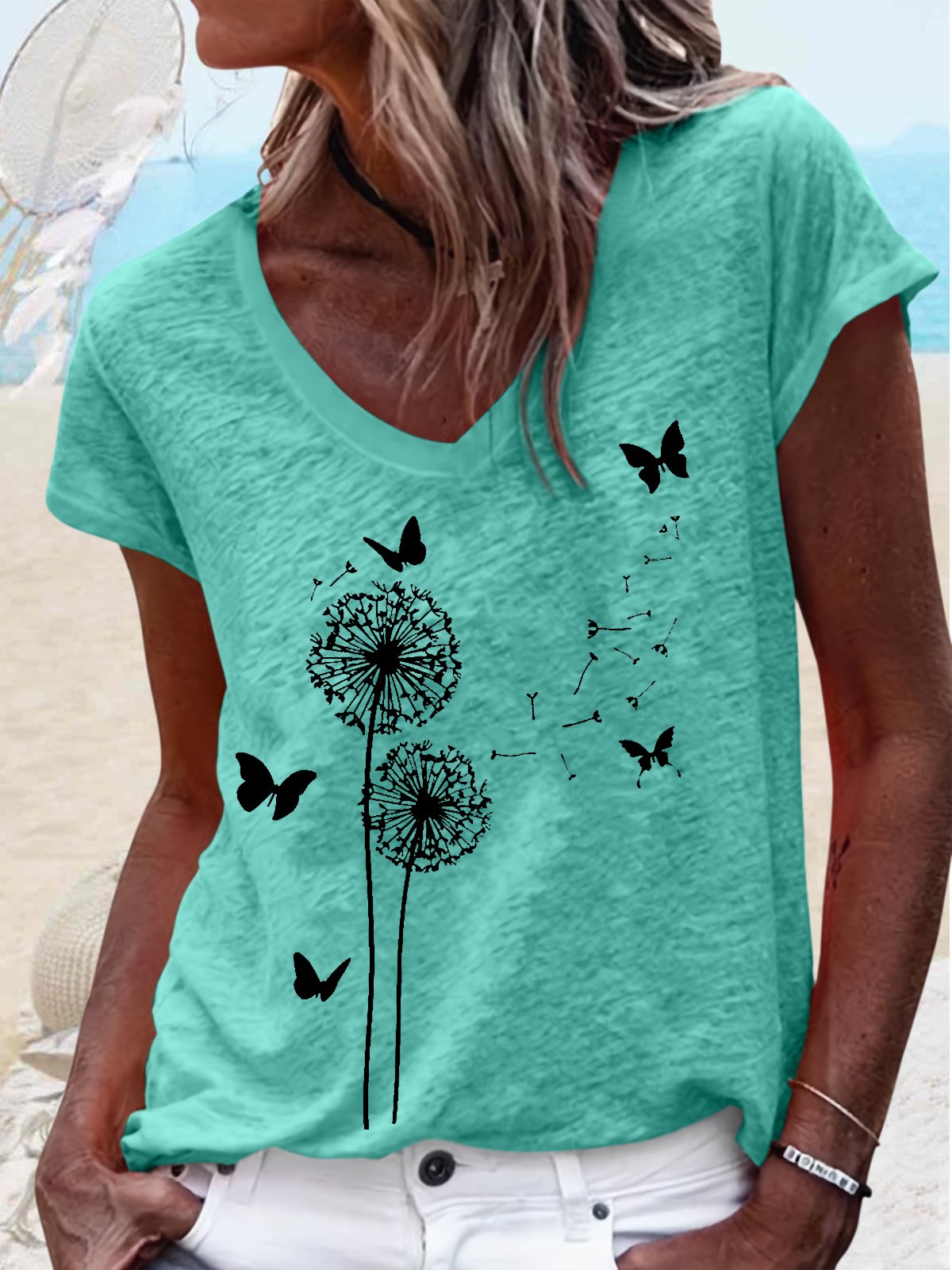 Damen Unifarben Kurzarm T-Shirts T-Shirt V-Ausschnitt Lässig Sommer Oberteile