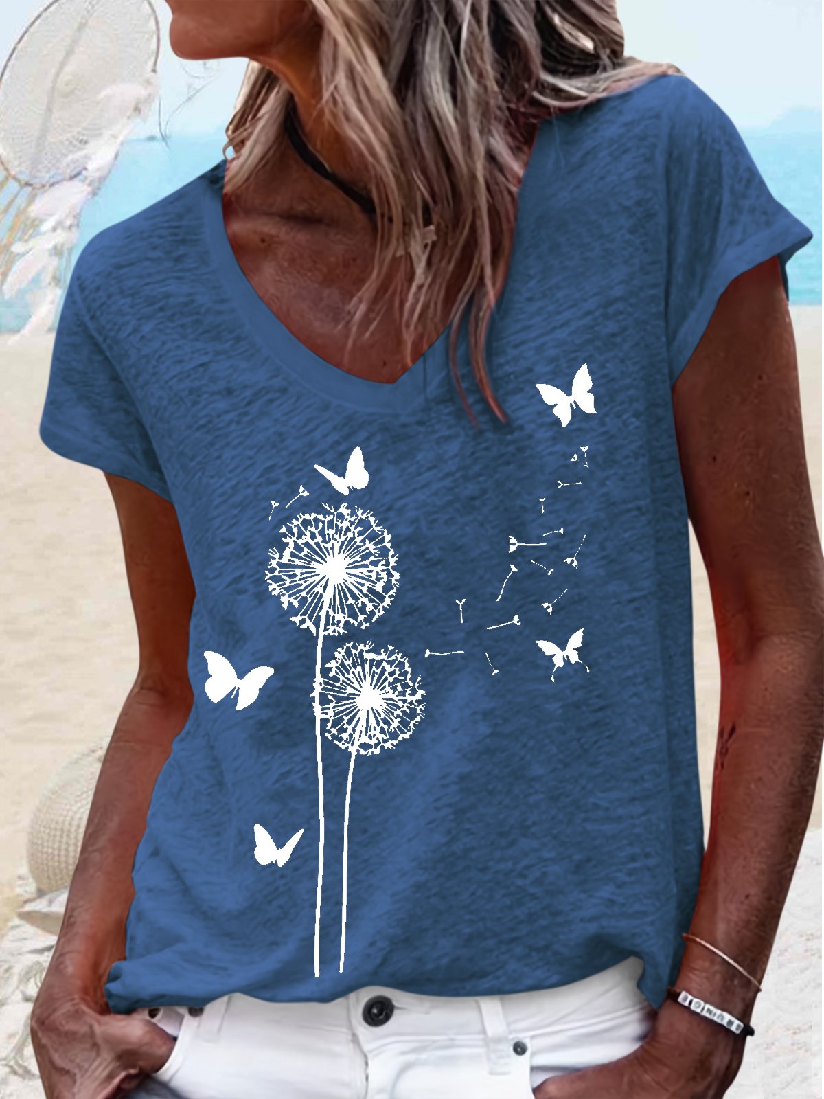 Damen Unifarben Kurzarm T-Shirts T-Shirt V-Ausschnitt Lässig Sommer Oberteile