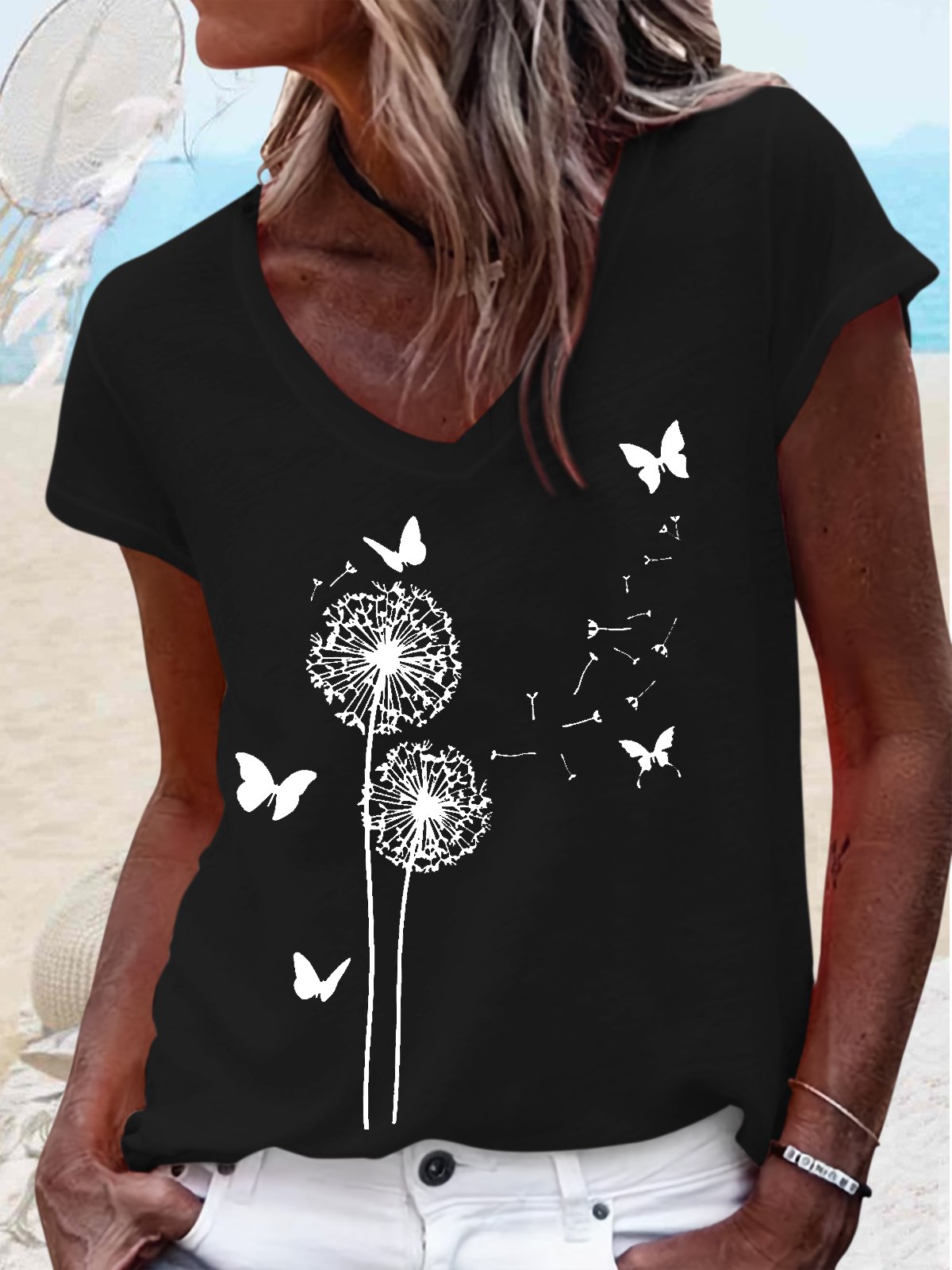 Damen Unifarben Kurzarm T-Shirts T-Shirt V-Ausschnitt Lässig Sommer Oberteile