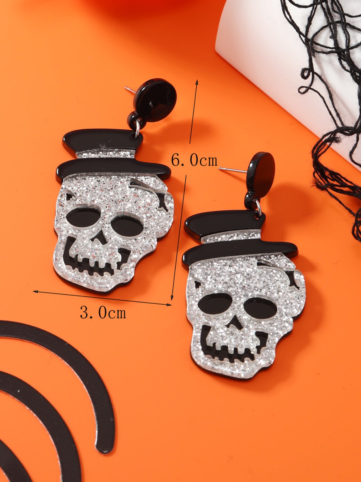 Halloween Glitzernd Schädel Hut Zucht Ohrringe