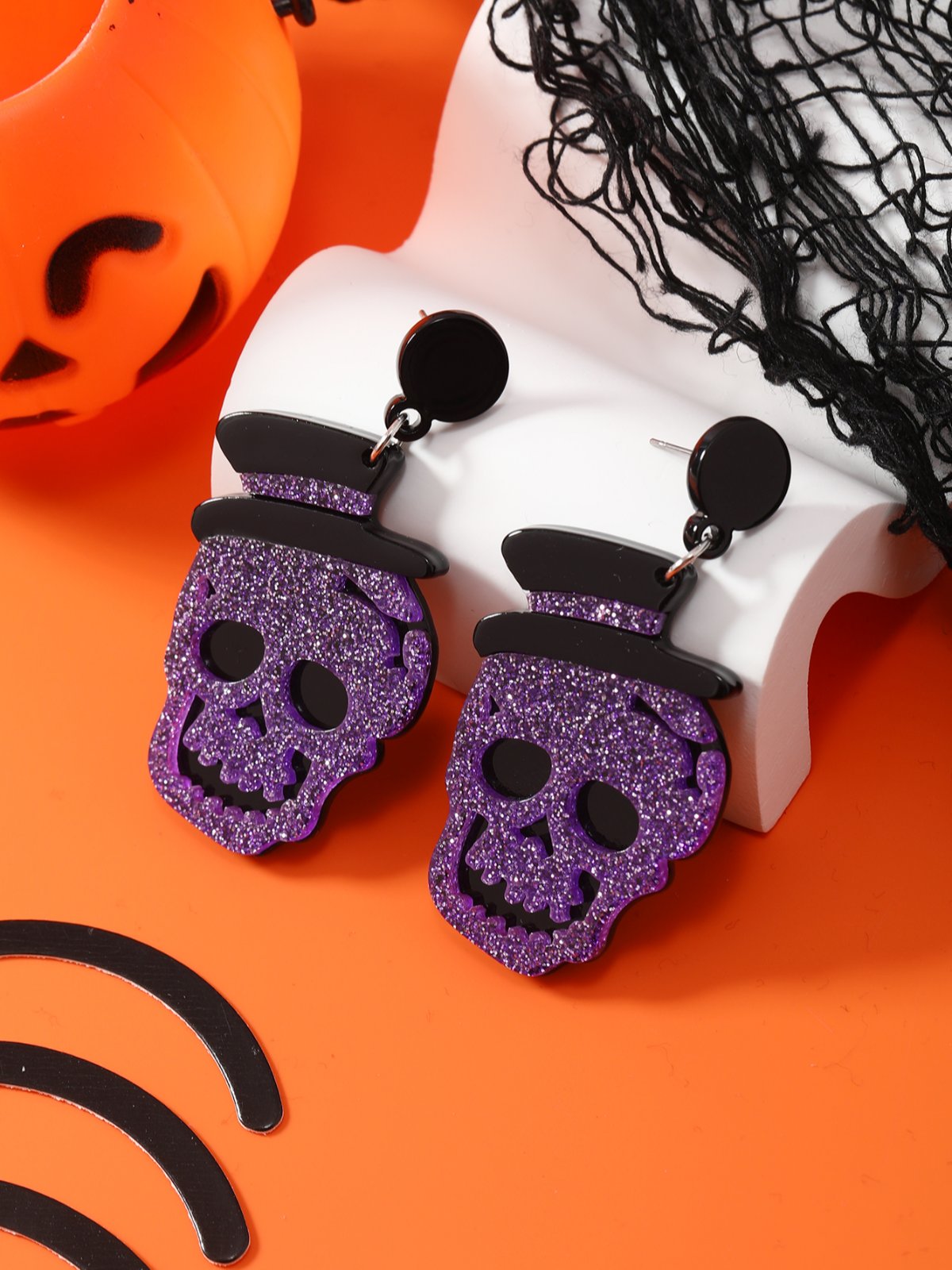Halloween Glitzernd Schädel Hut Zucht Ohrringe