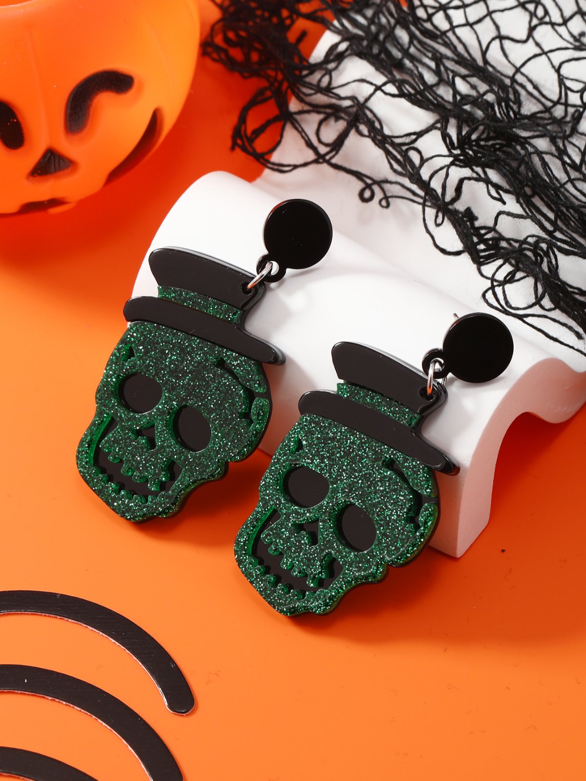 Halloween Glitzernd Schädel Hut Zucht Ohrringe