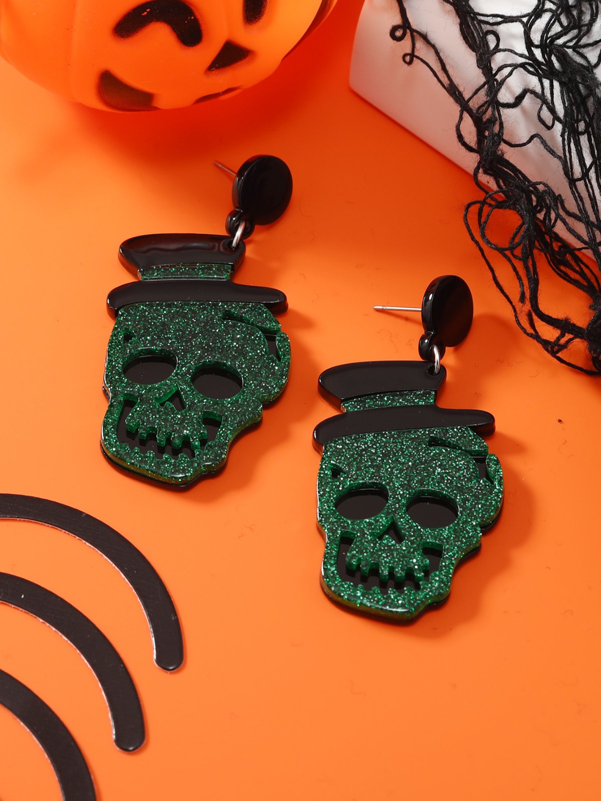 Halloween Glitzernd Schädel Hut Zucht Ohrringe