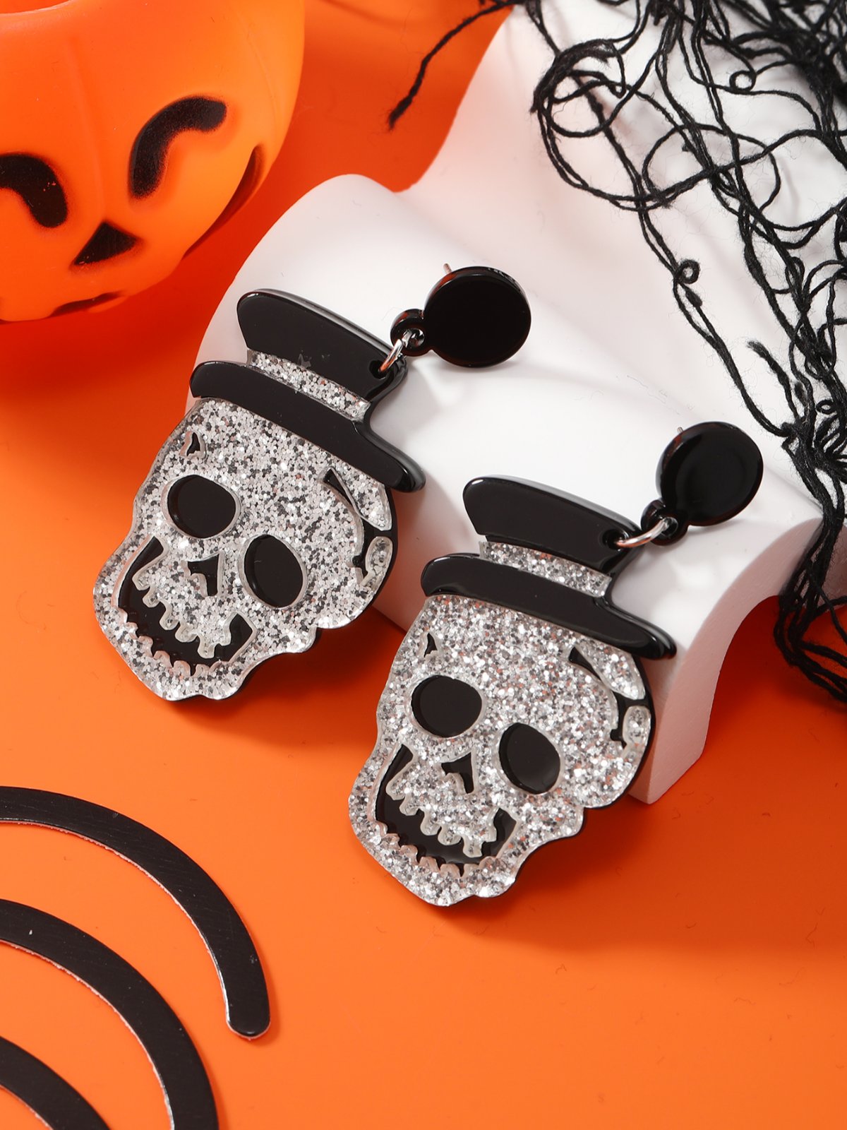 Halloween Glitzernd Schädel Hut Zucht Ohrringe