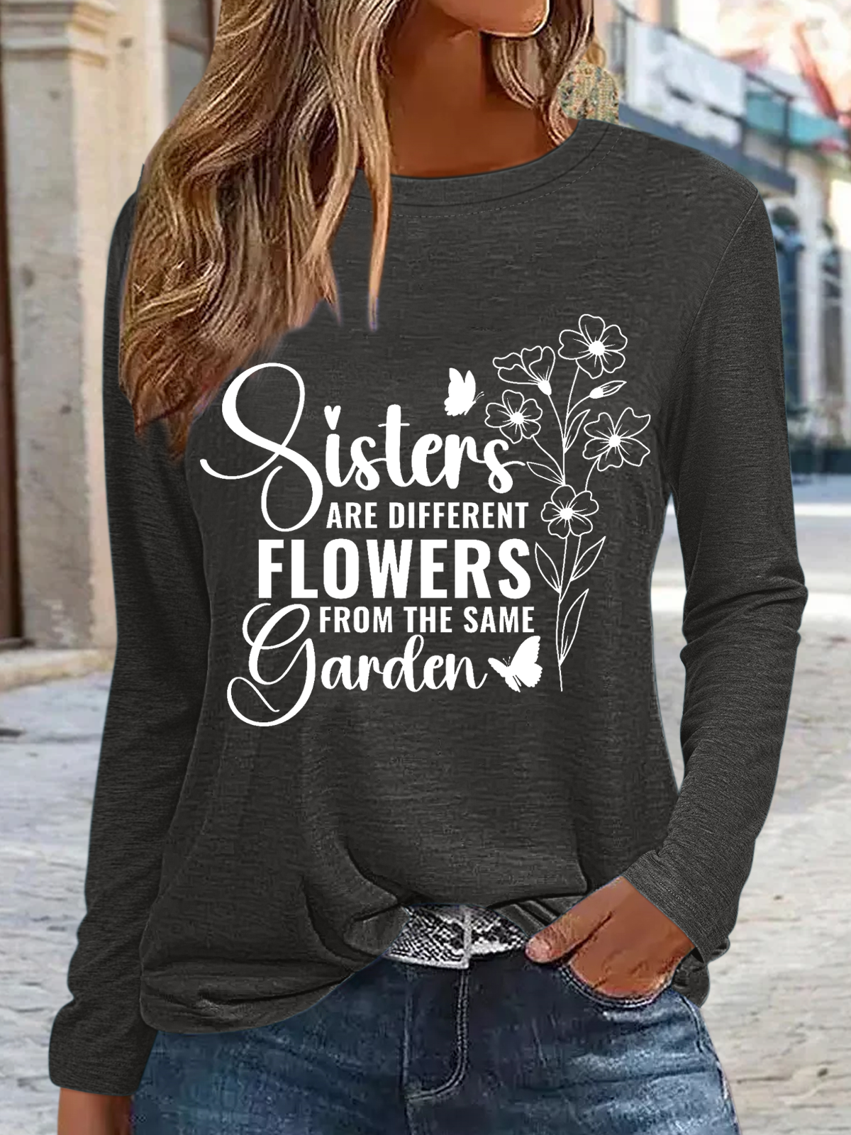 Damen Schwestern sind anders Blumen von das gleich Garten Rundhals Bluse