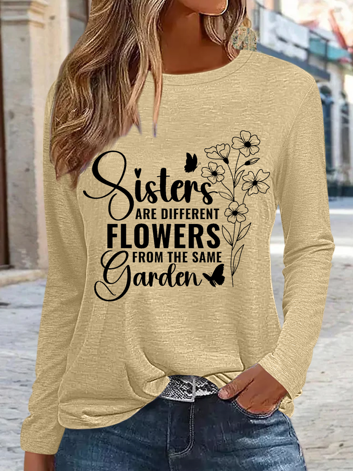 Damen Schwestern sind anders Blumen von das gleich Garten Rundhals Bluse