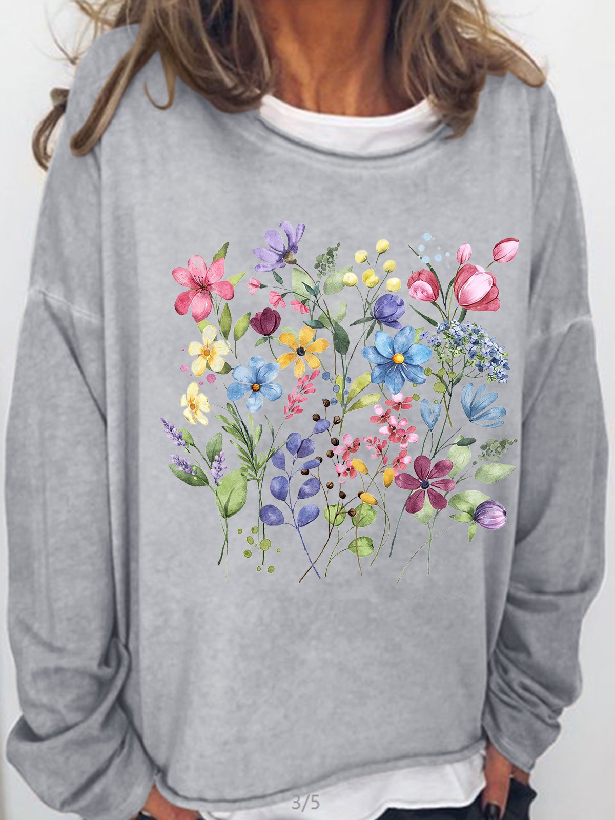 Damen Blumenmuster Rundhals Lässig Sweatshirt