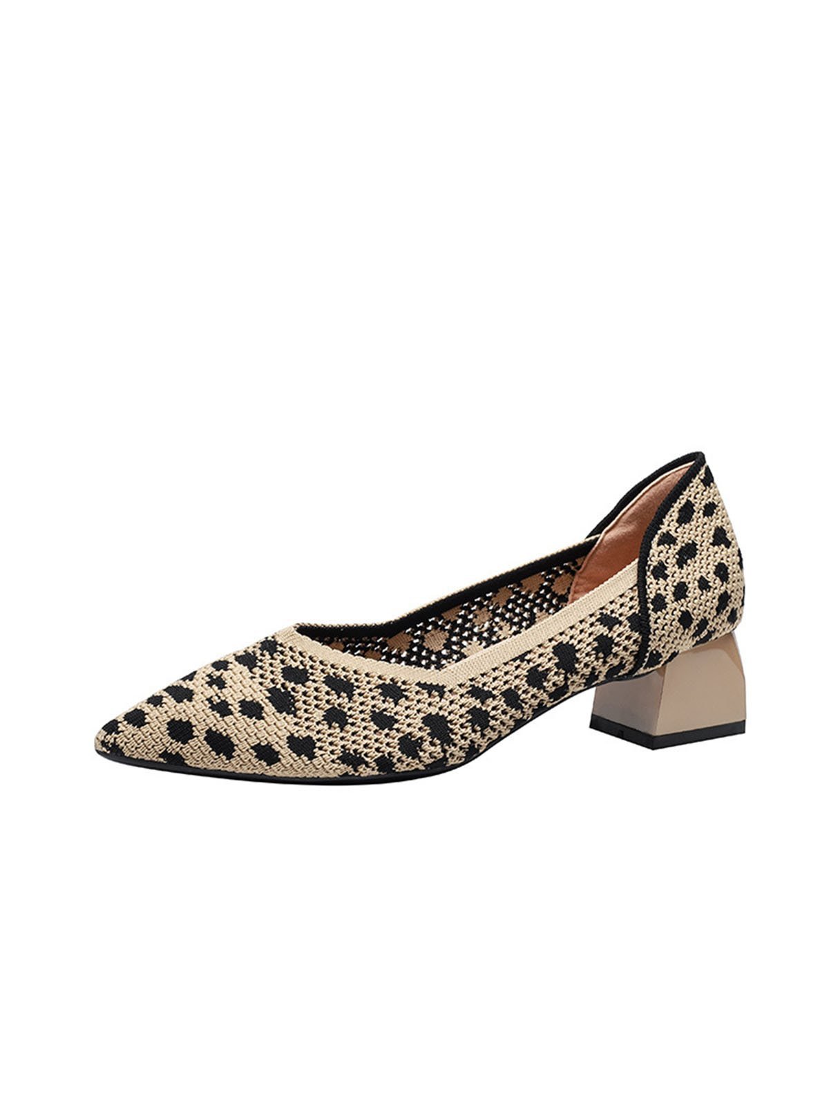 Kontrast Unifarben Farbe Leopard Print Hohe Elastizität und Bequem Fliegend Gewebe Chunky Absatz Spitz Schuhe