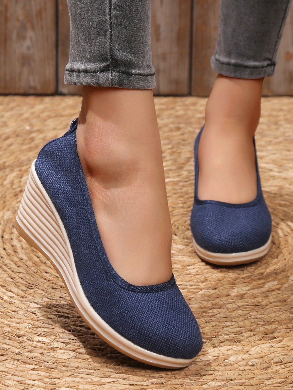 Damen minimalistisch Stoff Keilabsatz Flache Schuhe