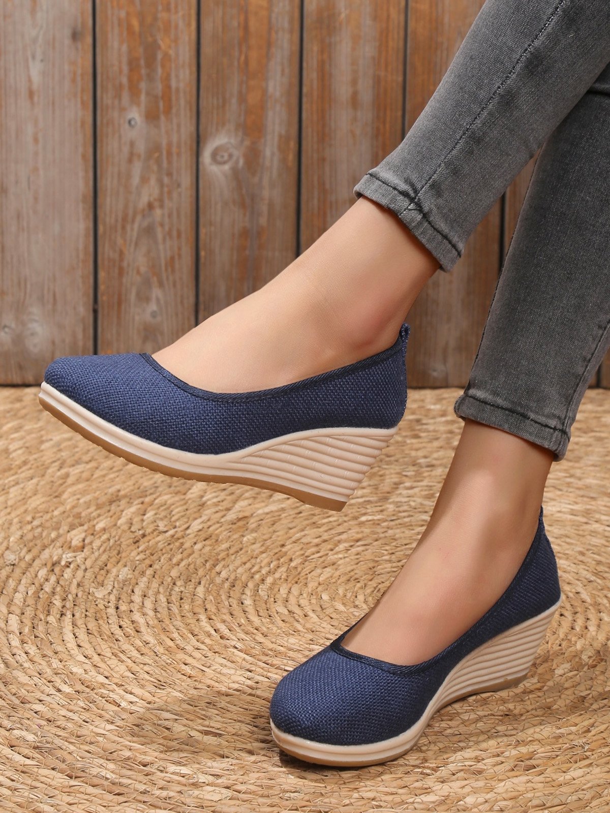 Damen minimalistisch Stoff Keilabsatz Flache Schuhe