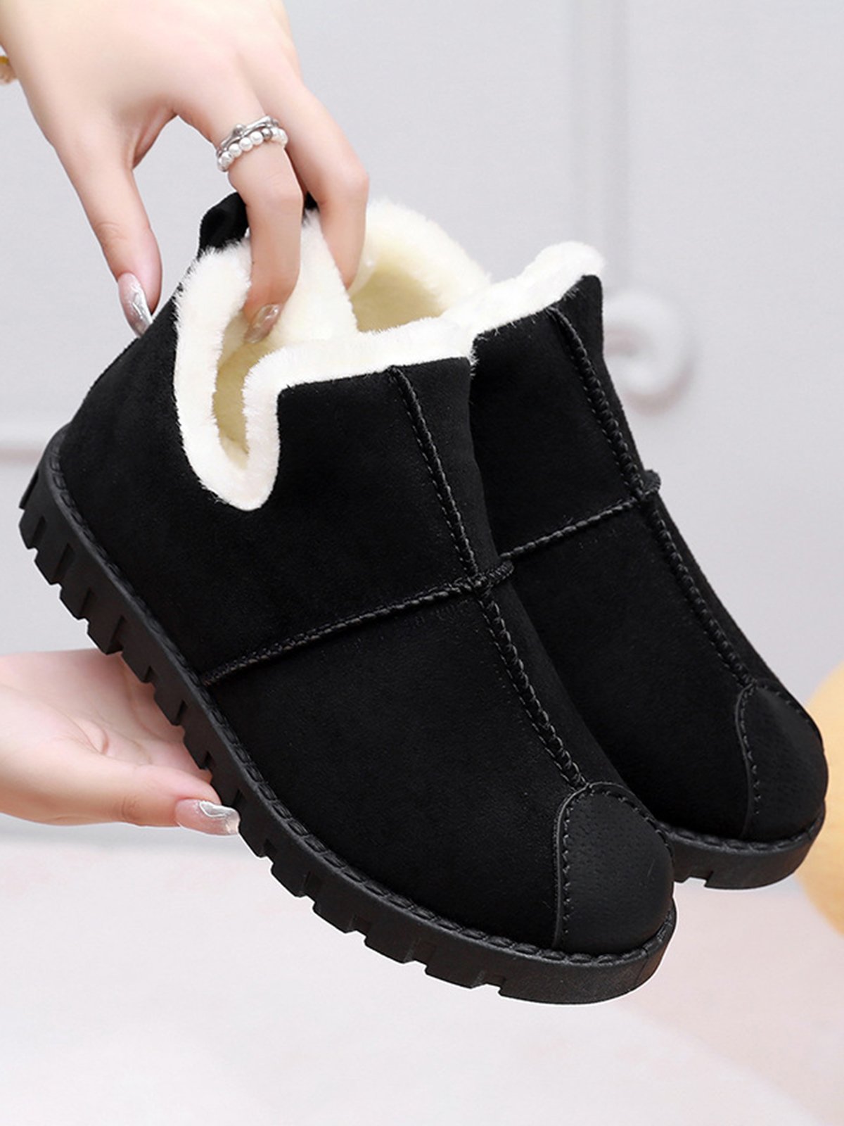 Unifarben Wasserdicht Kunstwildleder Warm Vlies Schneestiefel