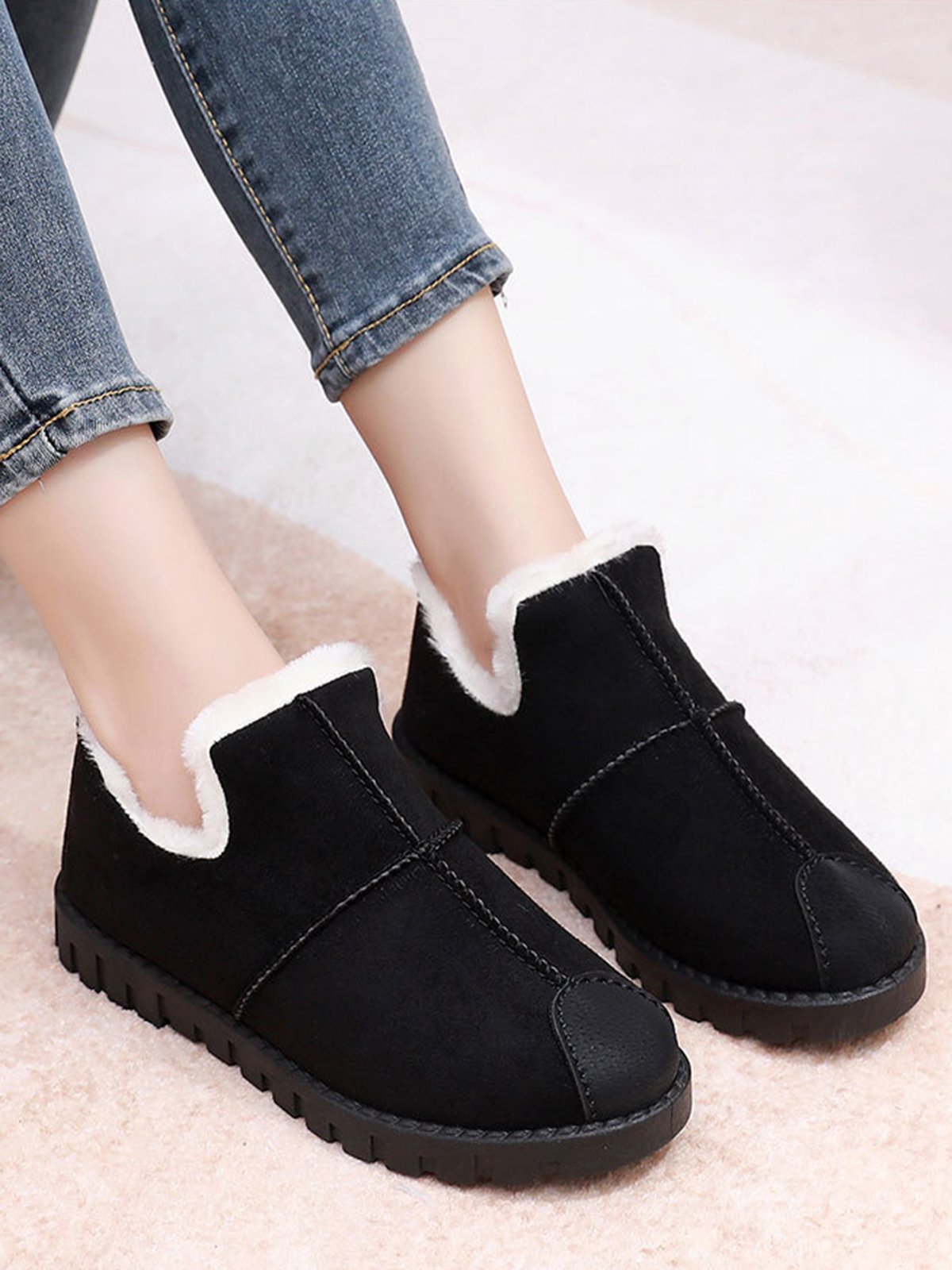 Unifarben Wasserdicht Kunstwildleder Warm Vlies Schneestiefel