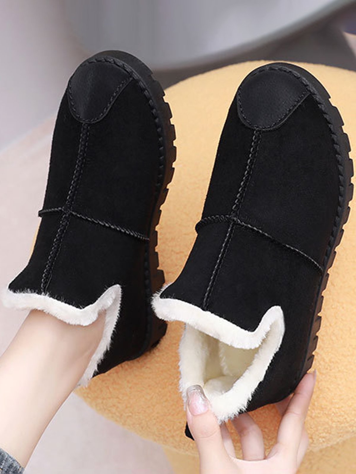 Unifarben Wasserdicht Kunstwildleder Warm Vlies Schneestiefel
