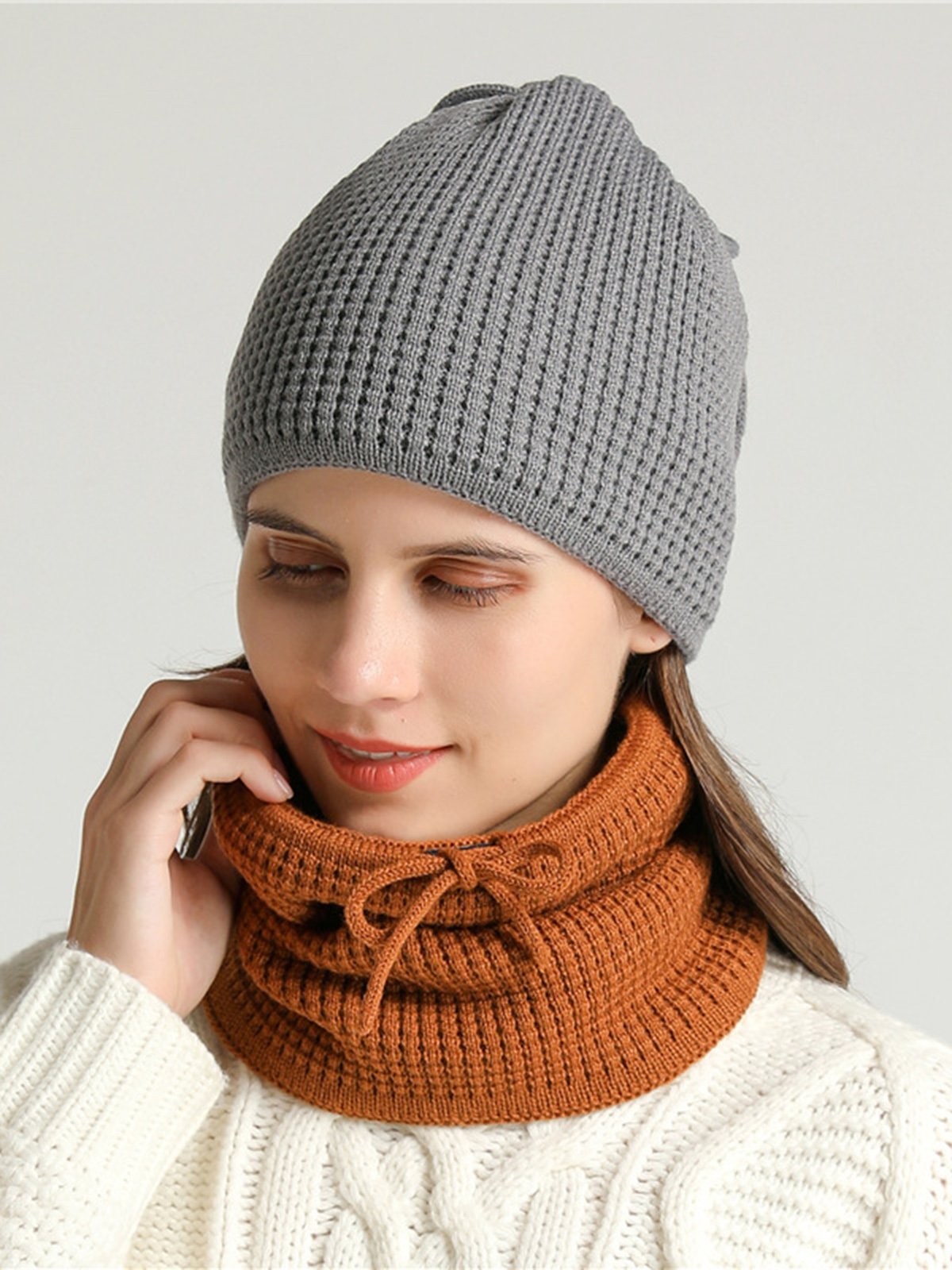 Damen Wärme Kunstpelz Halsmanschette Gestrickt Hut