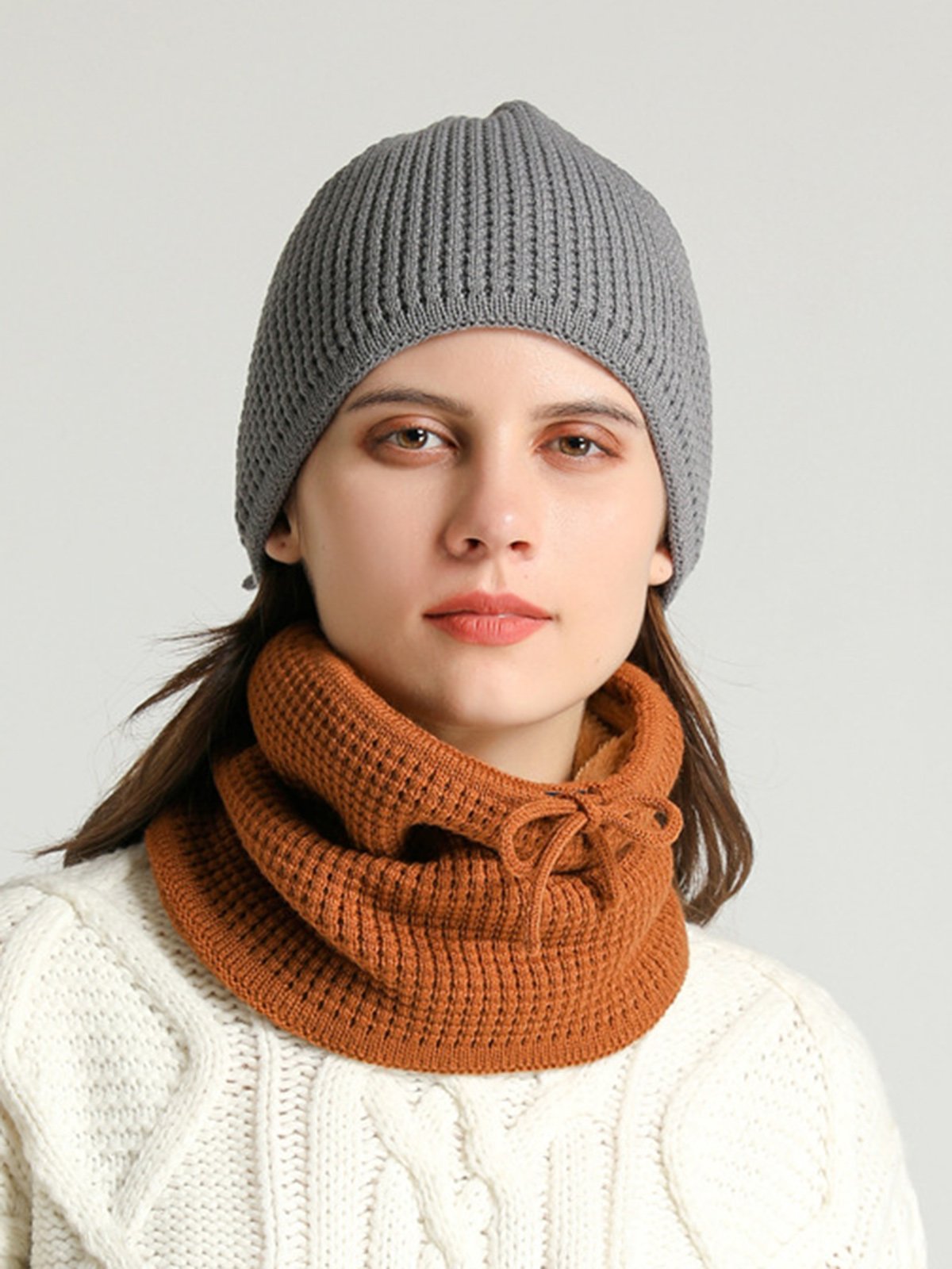 Damen Wärme Kunstpelz Halsmanschette Gestrickt Hut