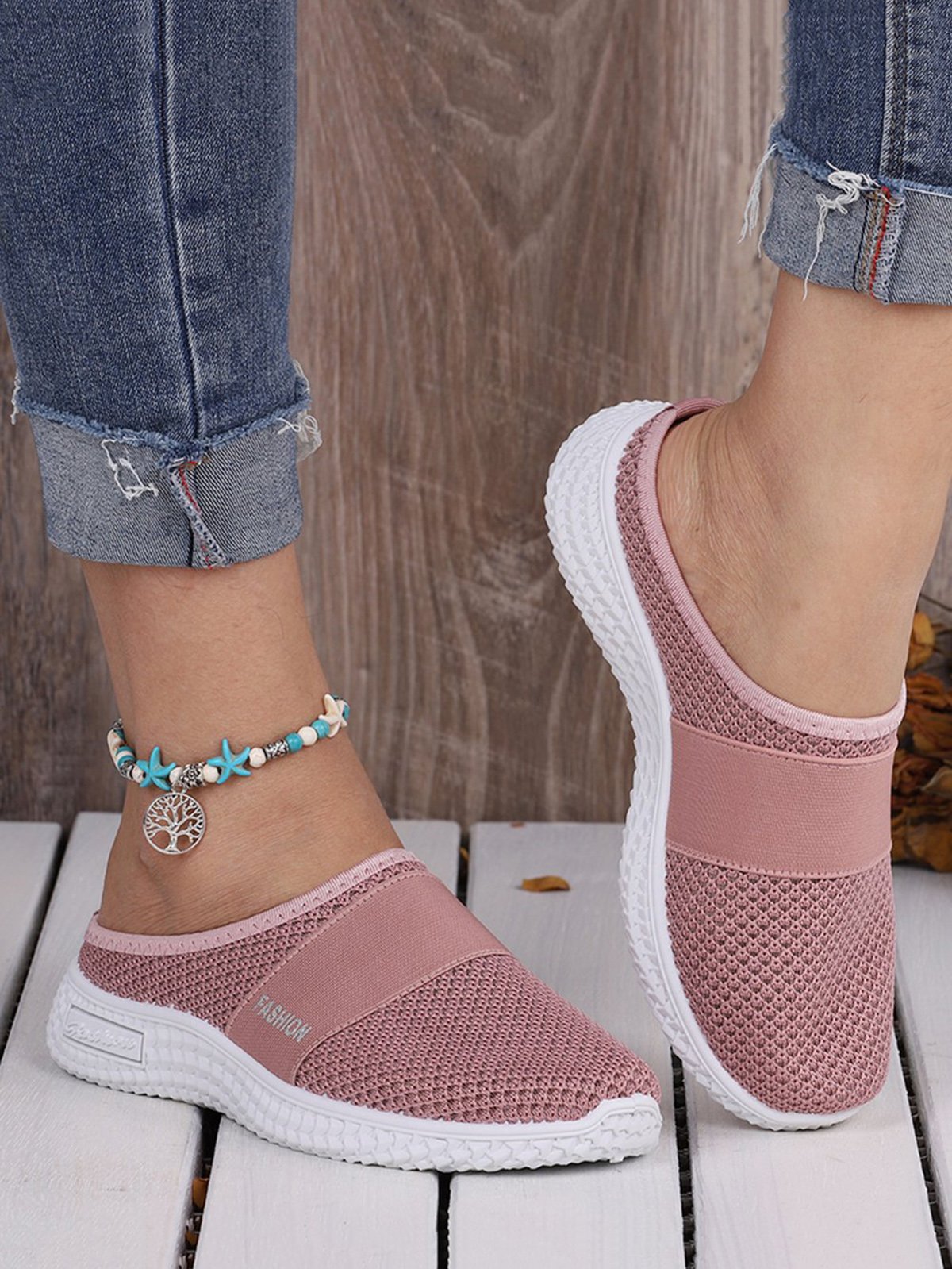 Atmungsaktiv Textil Slip On Maultier Sneakers