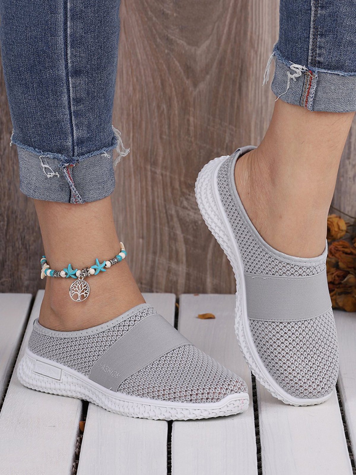 Atmungsaktiv Textil Slip On Maultier Sneakers