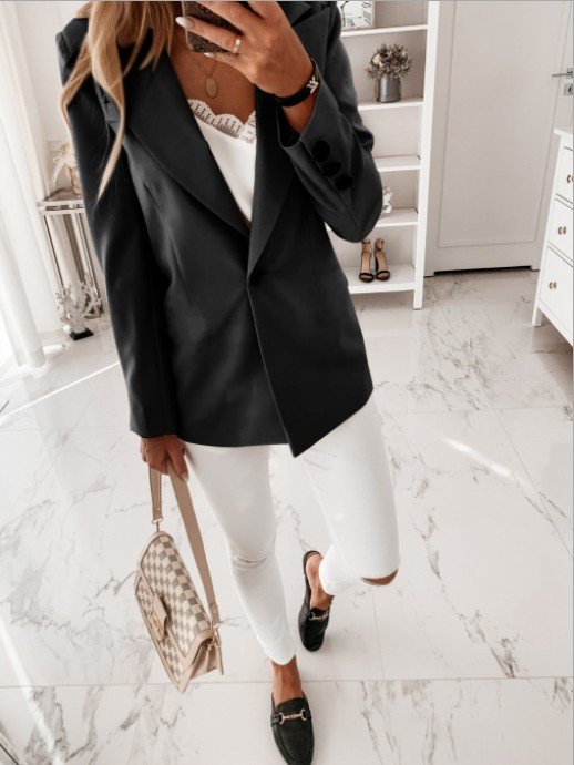 Schalkragen Regelmäßige Passform Unifarben Lässig Blazer
