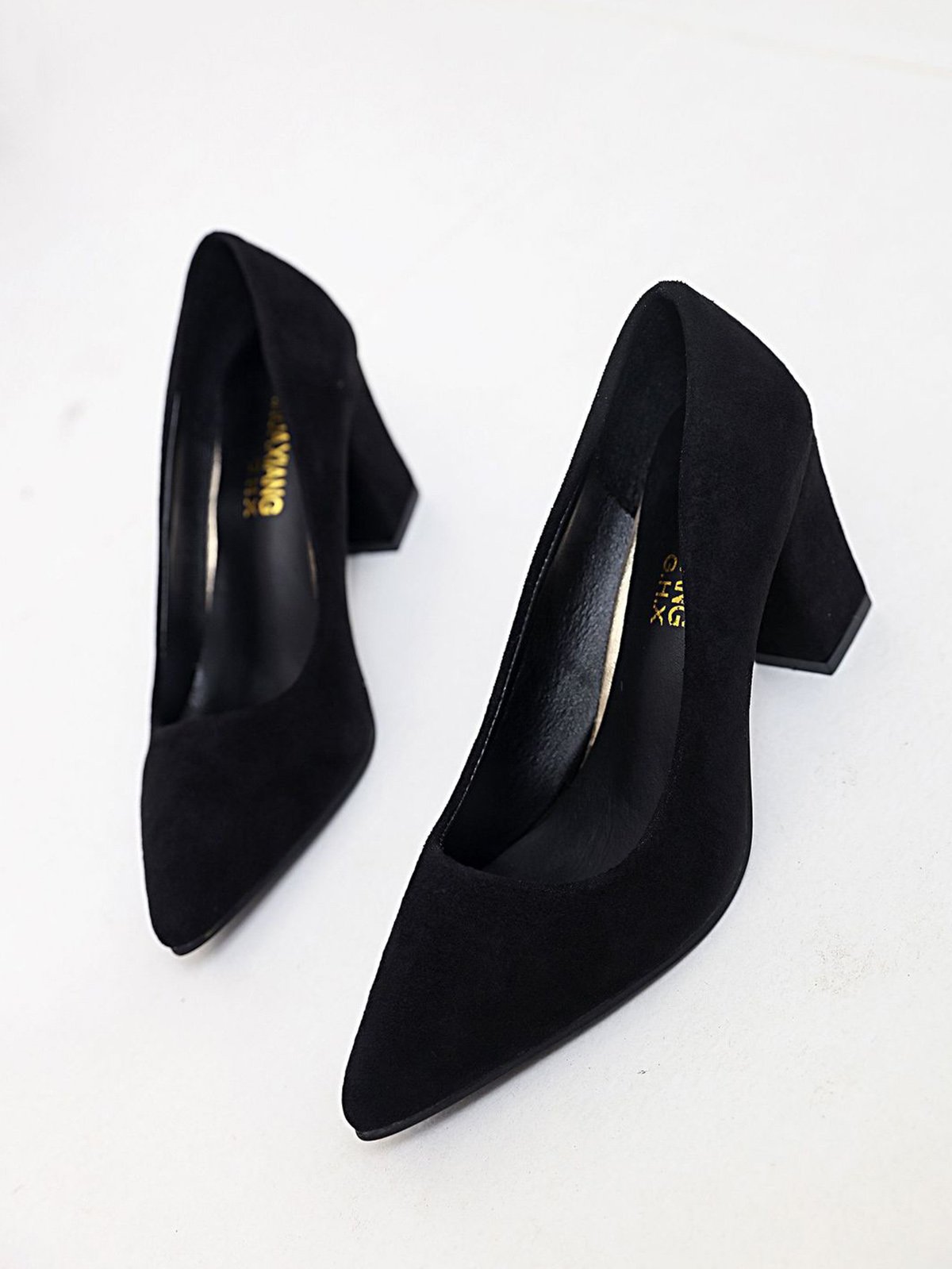 Damen minimalistisch Spitz Blockabsatz Flach Pumps