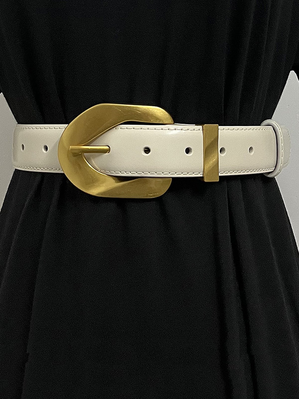 Damen Leder Groß Metallische Schnalle Gürtel