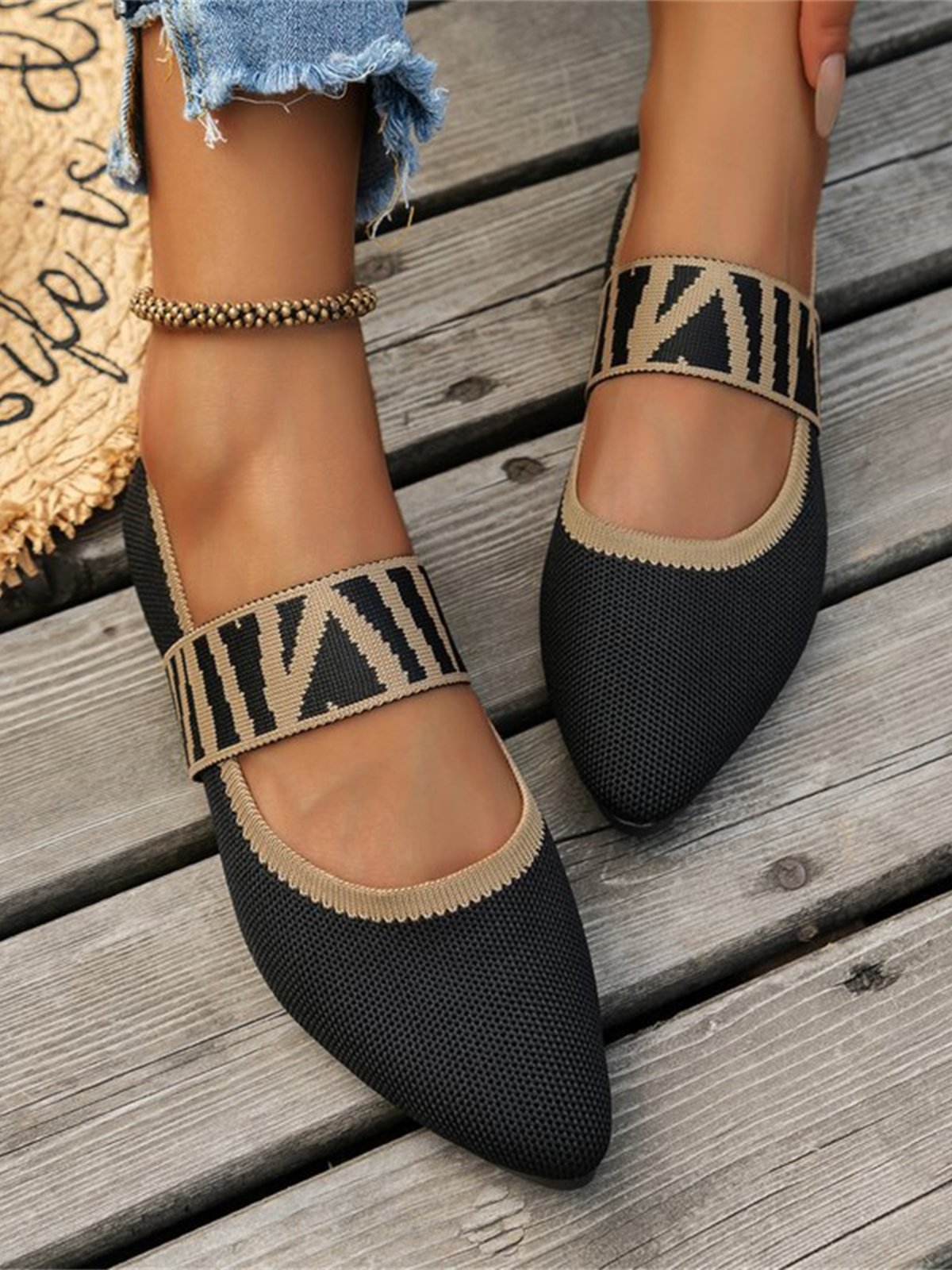 Lässig Hochelastisch Textil Farbblock Mary Jane Schuhe