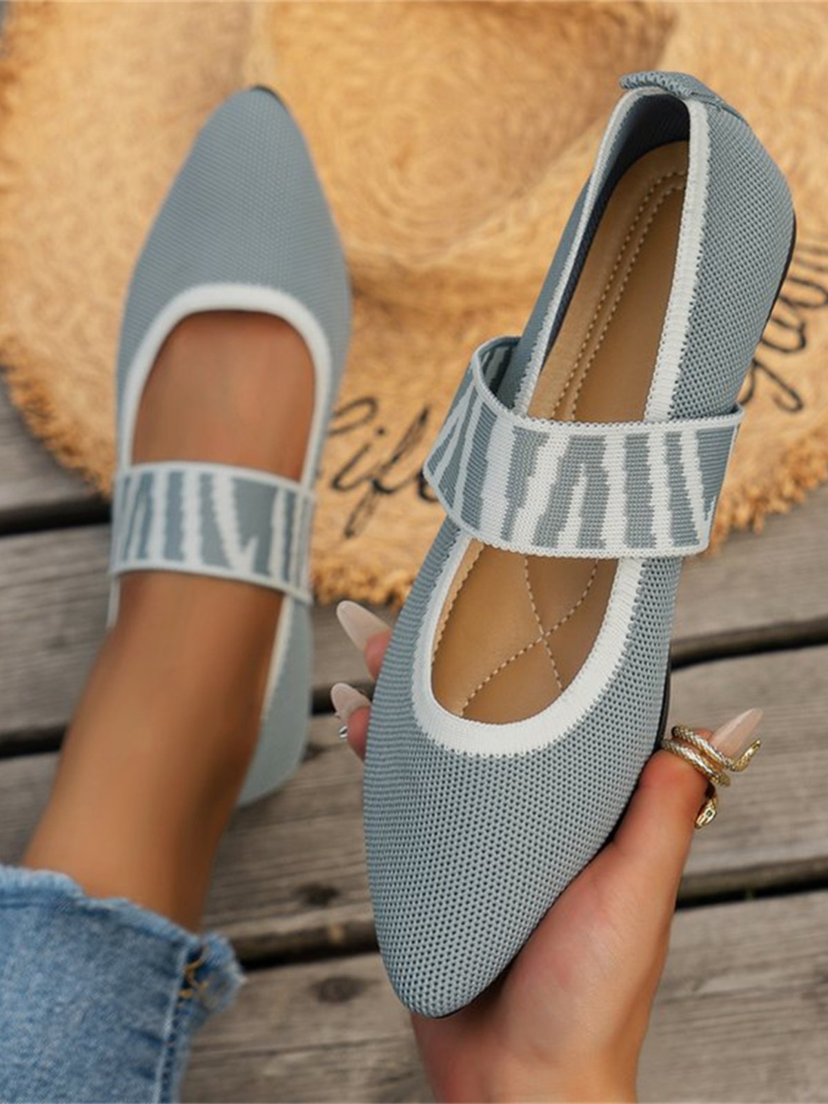Lässig Hochelastisch Textil Farbblock Mary Jane Schuhe