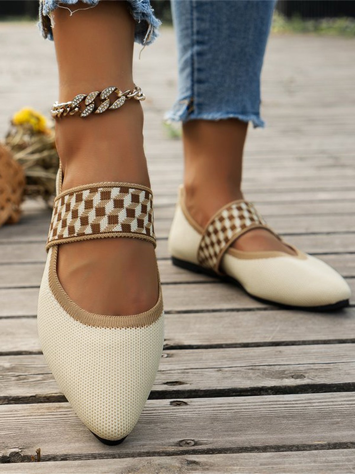 Lässig Hochelastisch Textil Farbblock Mary Jane Schuhe