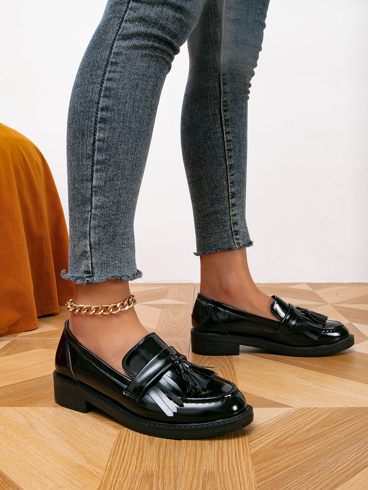 Schwarz Quaste Pendeln Halbschuhe