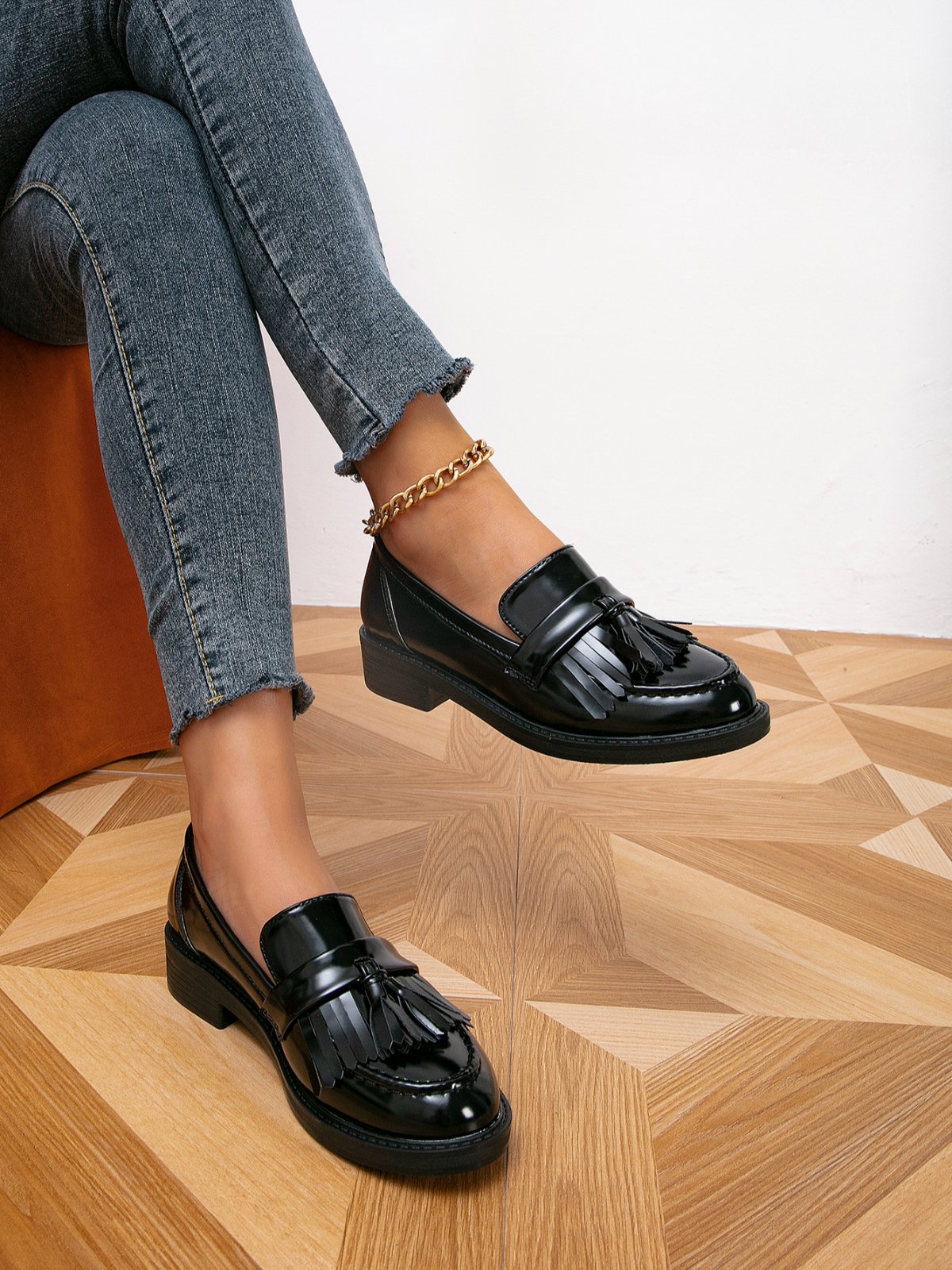 Schwarz Quaste Pendeln Halbschuhe