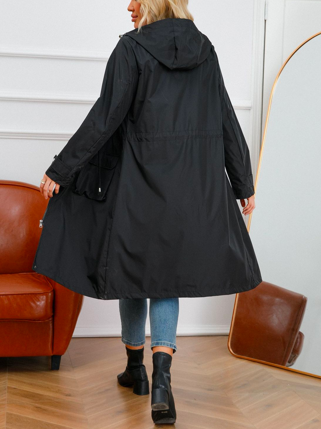 Kapuze Weit Unifarben Lässig Trenchcoat