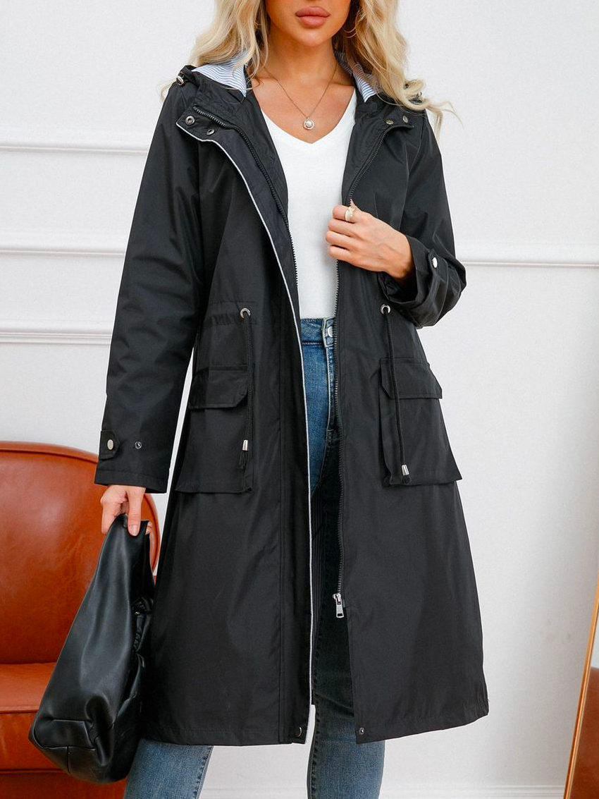 Kapuze Weit Unifarben Lässig Trenchcoat