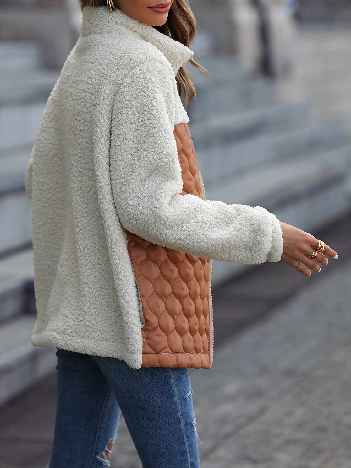 Fluff/Granular-Fleece-Stoff Weit Lässig Teddy Jacke