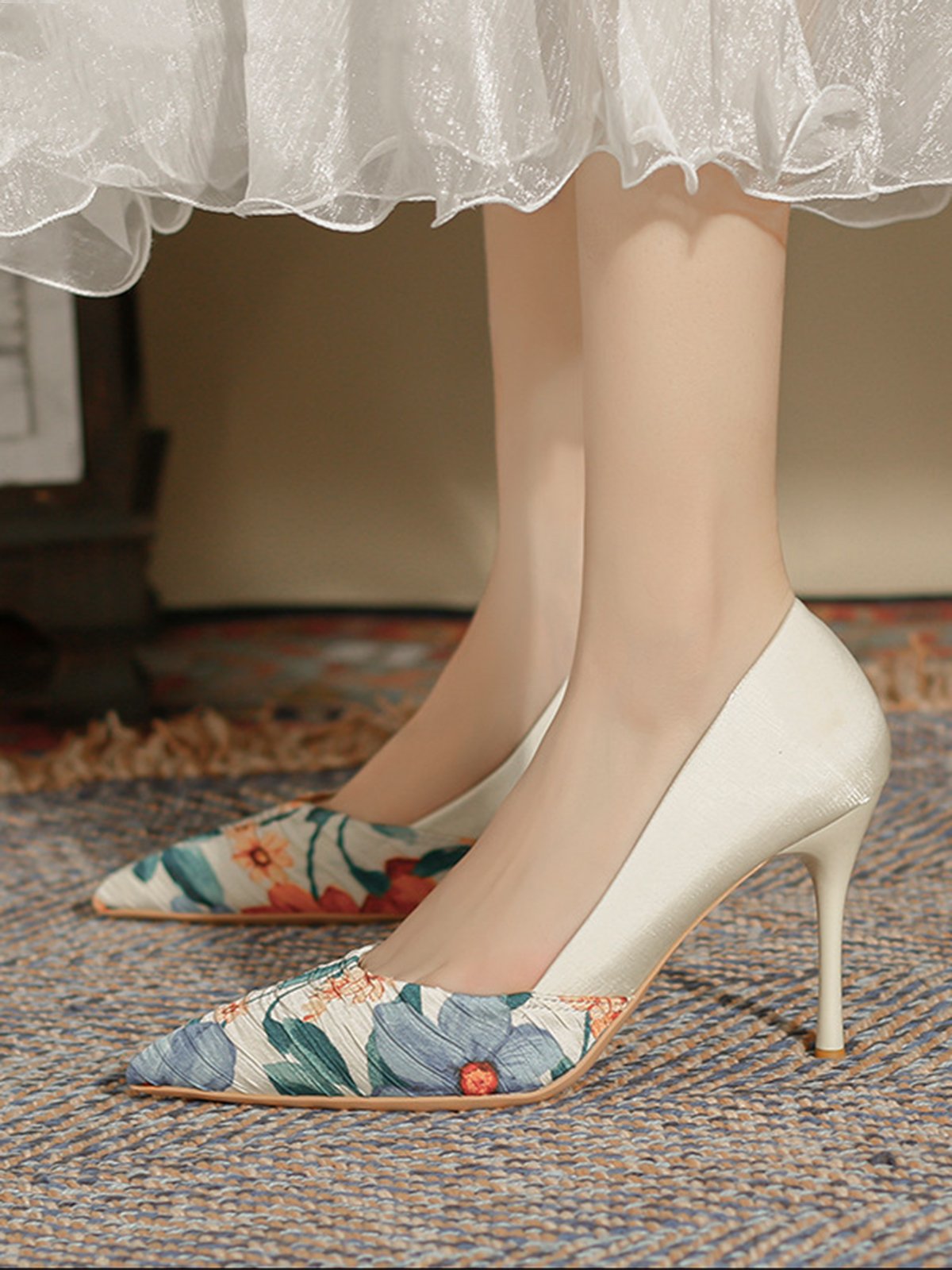 Elegant Geblümt Satin Stiletto-Absatz Pumps