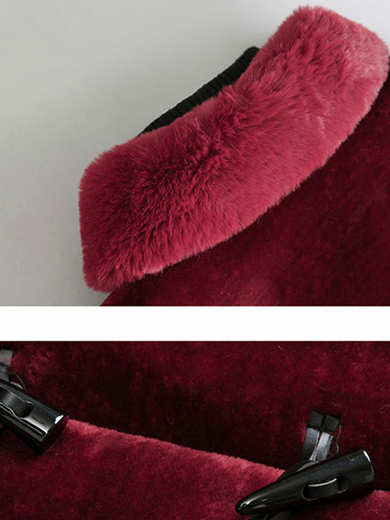 Regelmäßige Passform Fluff/Granular-Fleece-Stoff Kreuzhals Elegant Leder & Kunstleder