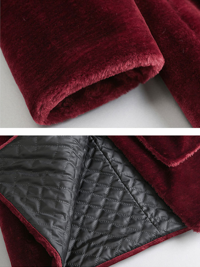 Regelmäßige Passform Fluff/Granular-Fleece-Stoff Kreuzhals Elegant Leder & Kunstleder
