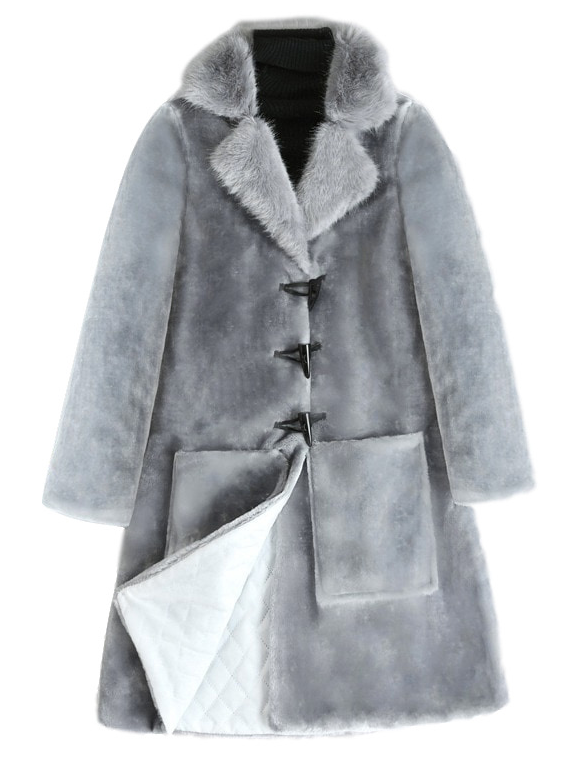 Regelmäßige Passform Fluff/Granular-Fleece-Stoff Kreuzhals Elegant Leder & Kunstleder