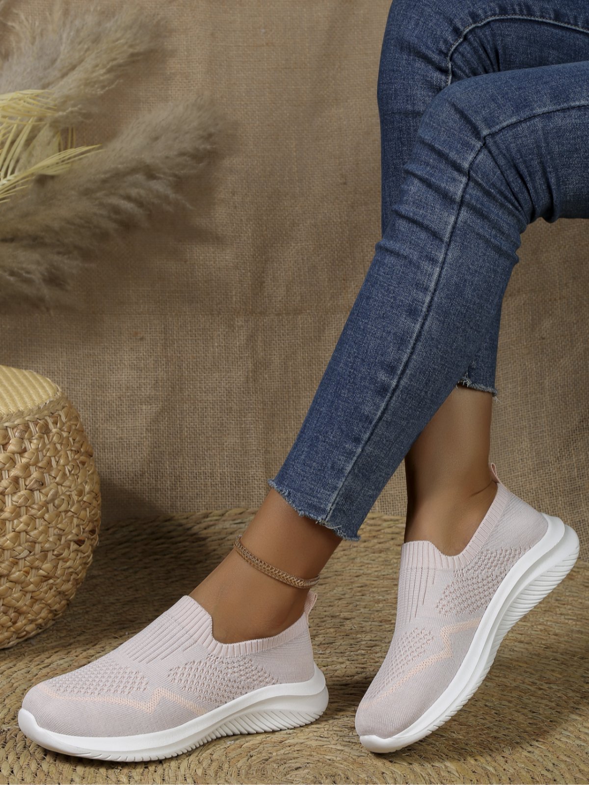 Damen minimalistisch Slip On Hochelastisch Flyknit Sneakers