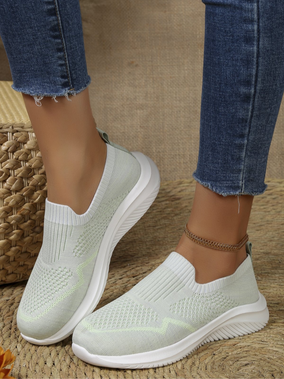 Damen minimalistisch Slip On Hochelastisch Flyknit Sneakers
