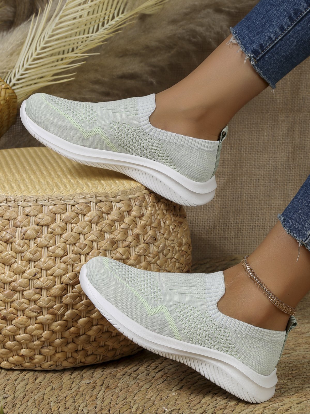 Damen minimalistisch Slip On Hochelastisch Flyknit Sneakers