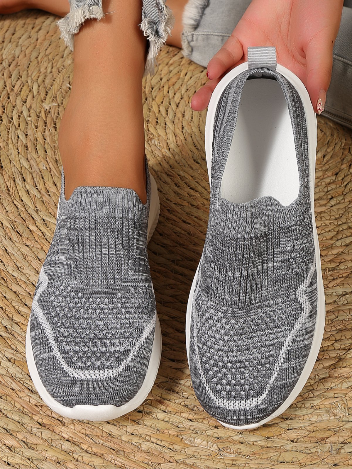 Damen minimalistisch Slip On Hochelastisch Flyknit Sneakers
